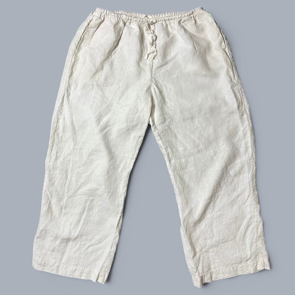 Everlane European Flax Linen Drawstring Pants Womens Size L Off White Pull On